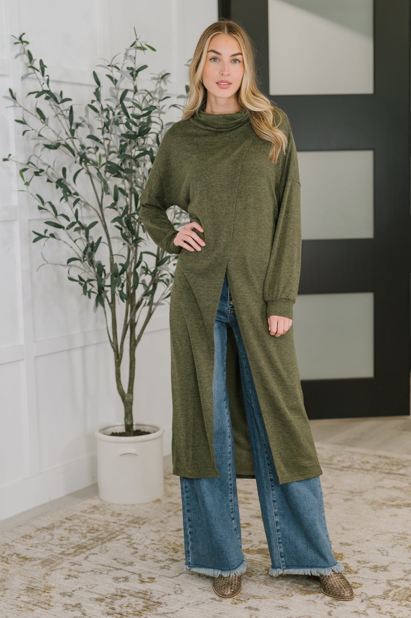 Travel City Scape Turtle Neck Tunic in Olive Southern Soul Collectives