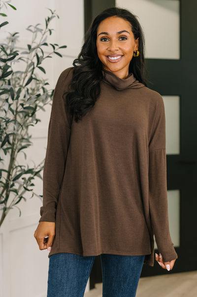 Travel Destination Cowl Neck Pullover in Chocolate Southern Soul Collectives