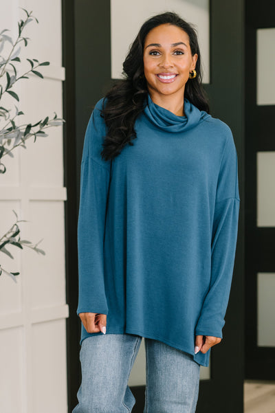 Travel Destination Cowl Neck Pullover in Dark Teal Southern Soul Collectives