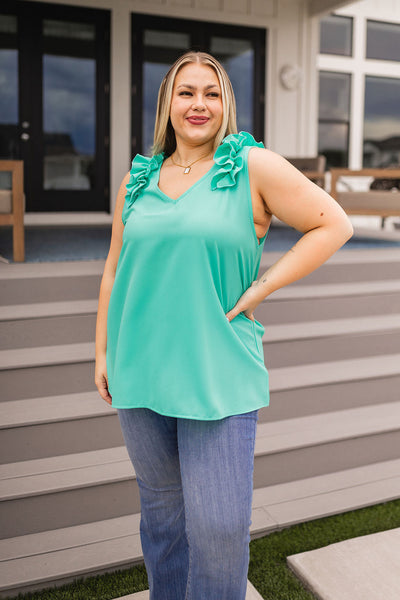 Trendsetter B-neck Ruffle Shoulder Mint Green Tank Top Womens Southern Soul Collectives 