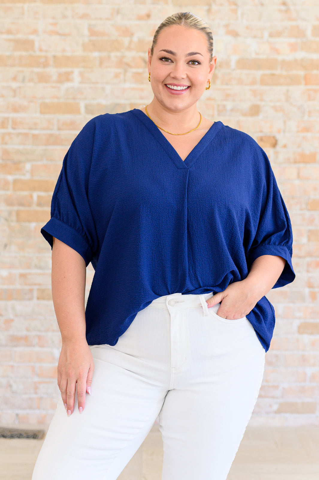 Up For Anything V-Neck Blouse in Navy Southern Soul Collectives