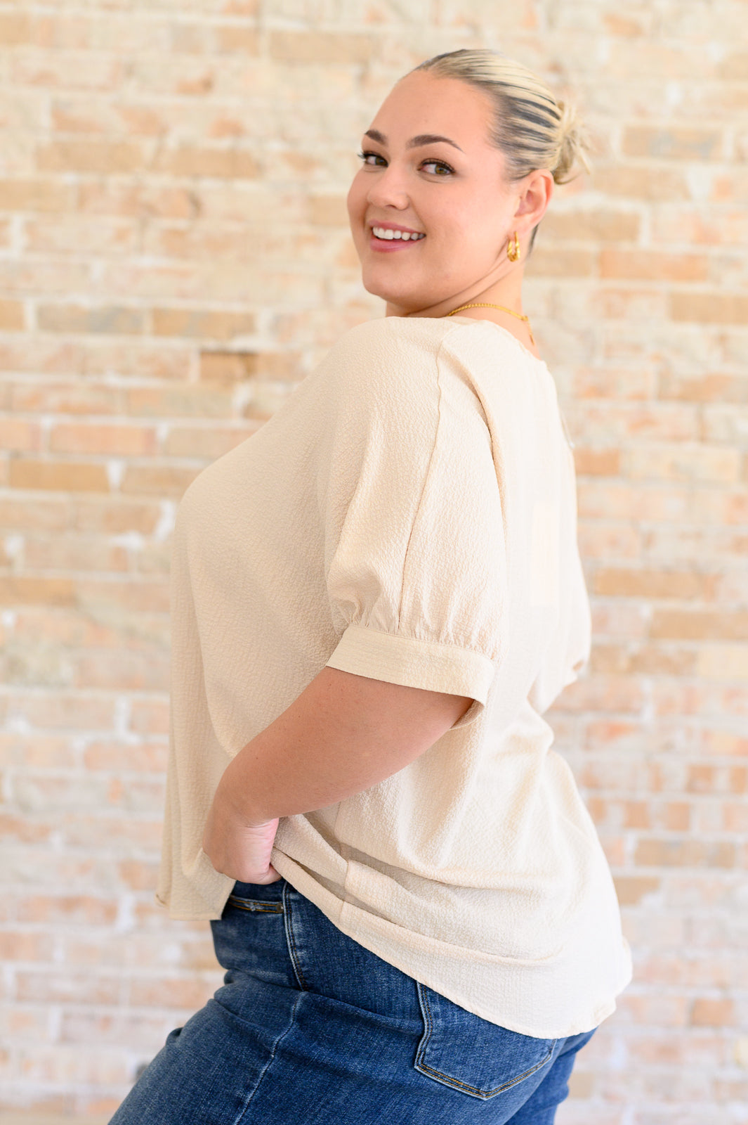 Up For Anything V-Neck Blouse in Taupe Southern Soul Collectives