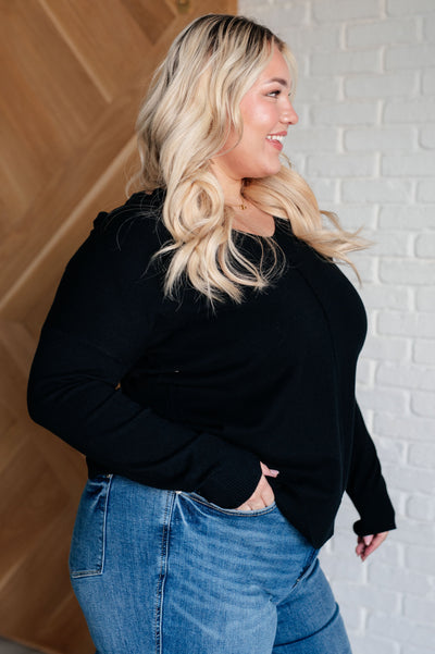 V-Neck Front Seam Sweater in Black Southern Soul Collectives