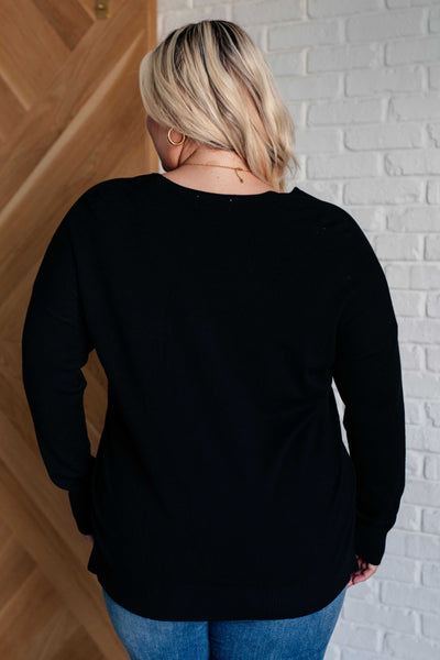 V-Neck Front Seam Sweater in Black Southern Soul Collectives