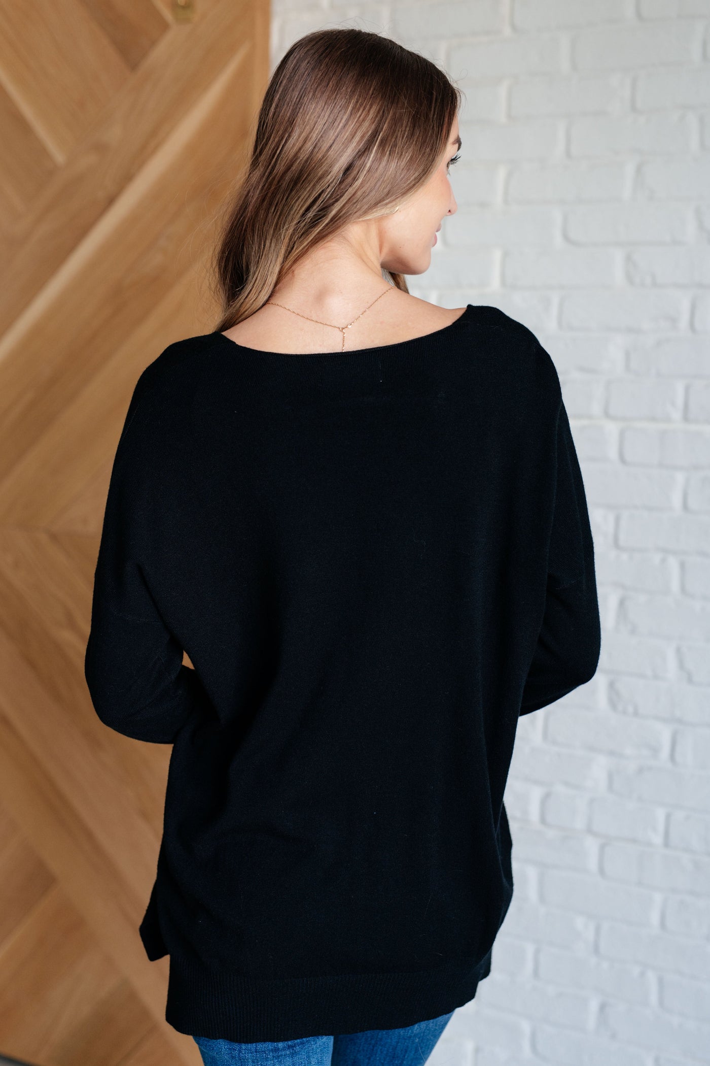 V-Neck Front Seam Sweater in Black Southern Soul Collectives