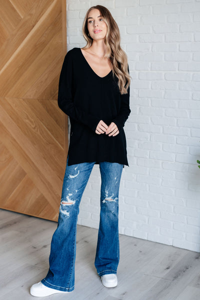 V-Neck Front Seam Sweater in Black Southern Soul Collectives