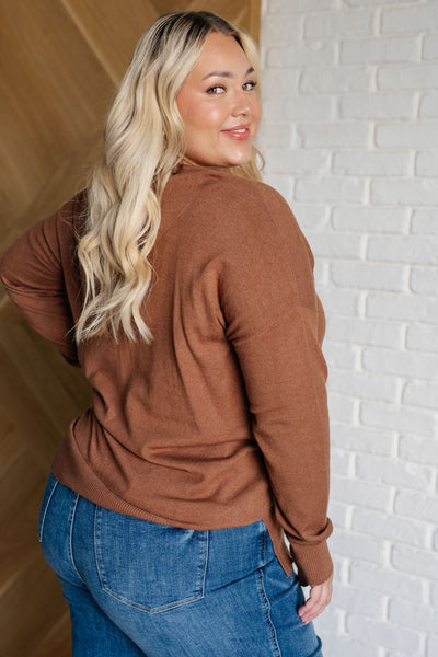 V-Neck Front Seam Sweater in Deep Camel Southern Soul Collectives