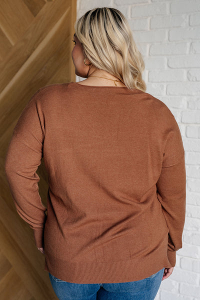 V-Neck Front Seam Sweater in Deep Camel Southern Soul Collectives