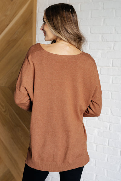 V-Neck Front Seam Sweater in Deep Camel Southern Soul Collectives