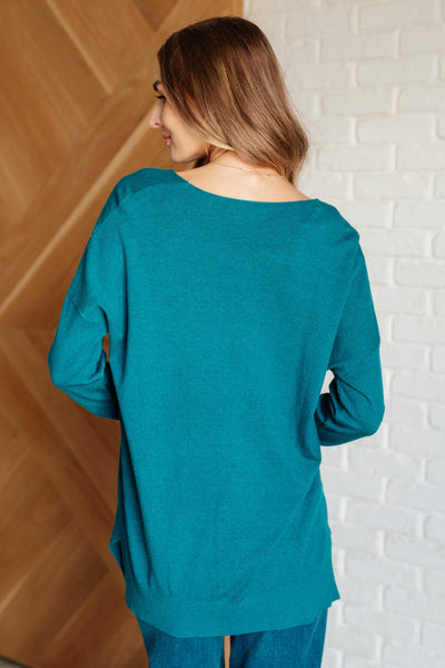 V-Neck Front Seam Sweater in Heather Ocean Teal Southern Soul Collectives