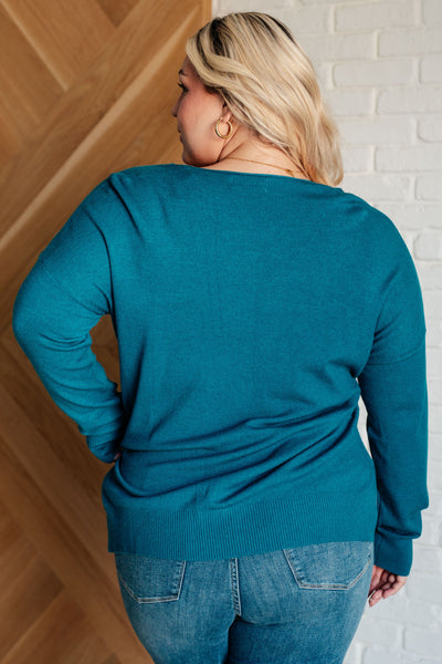 V-Neck Front Seam Sweater in Heather Ocean Teal Southern Soul Collectives