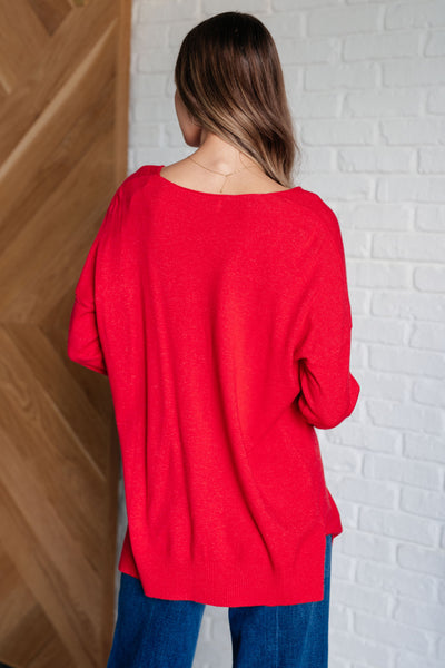 V-Neck Front Seam Sweater in Heather Red Southern Soul Collectives