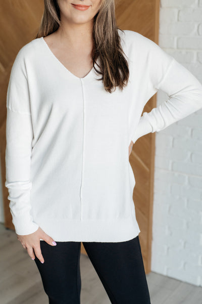 V-Neck Front Seam Sweater in Ivory Southern Soul Collectives