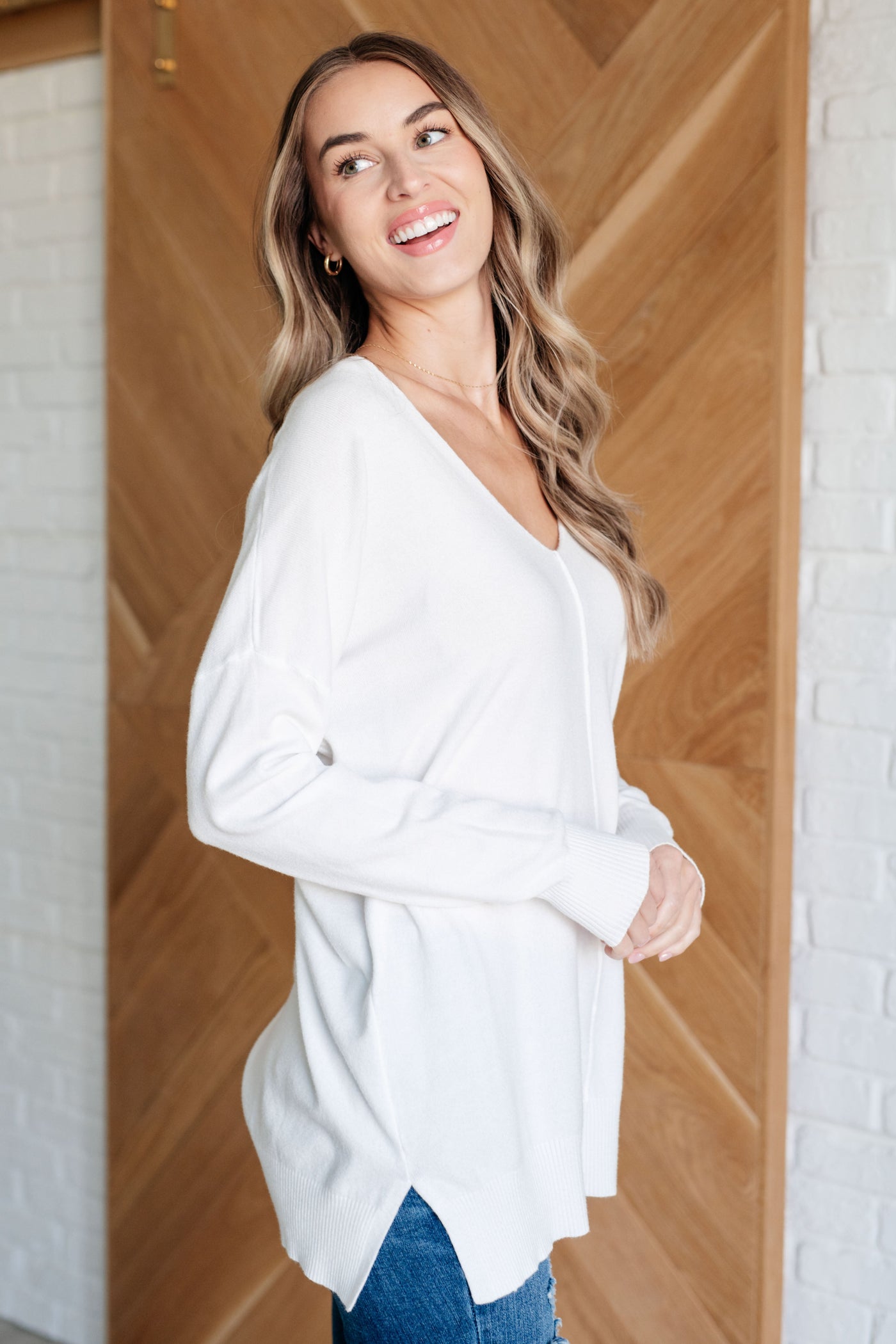 V-Neck Front Seam Sweater in Ivory Southern Soul Collectives