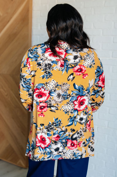 V-Neck Scoop Hem Top in Marigold Floral Southern Soul Collectives