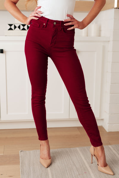 Judy Bue Wanda High Rise Control Top Skinny Jeans Scarlet