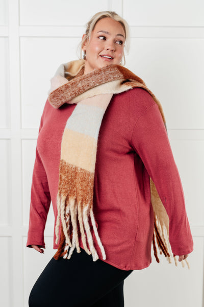 Wanderlust Wrap Oversized Plaid Fringe Scarf in Light Brown Southern Soul Collectives