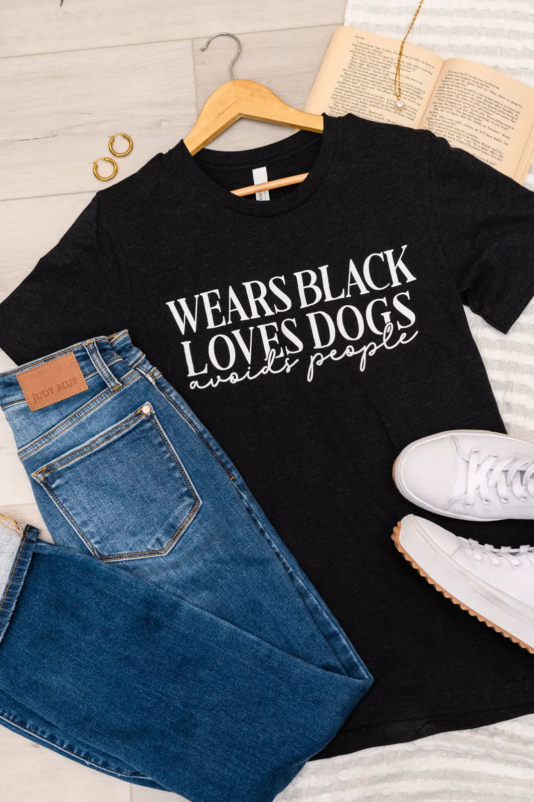 Wears Black, Loves Dogs Graphic Tee in Heather Black Womens Southern Soul Collectives