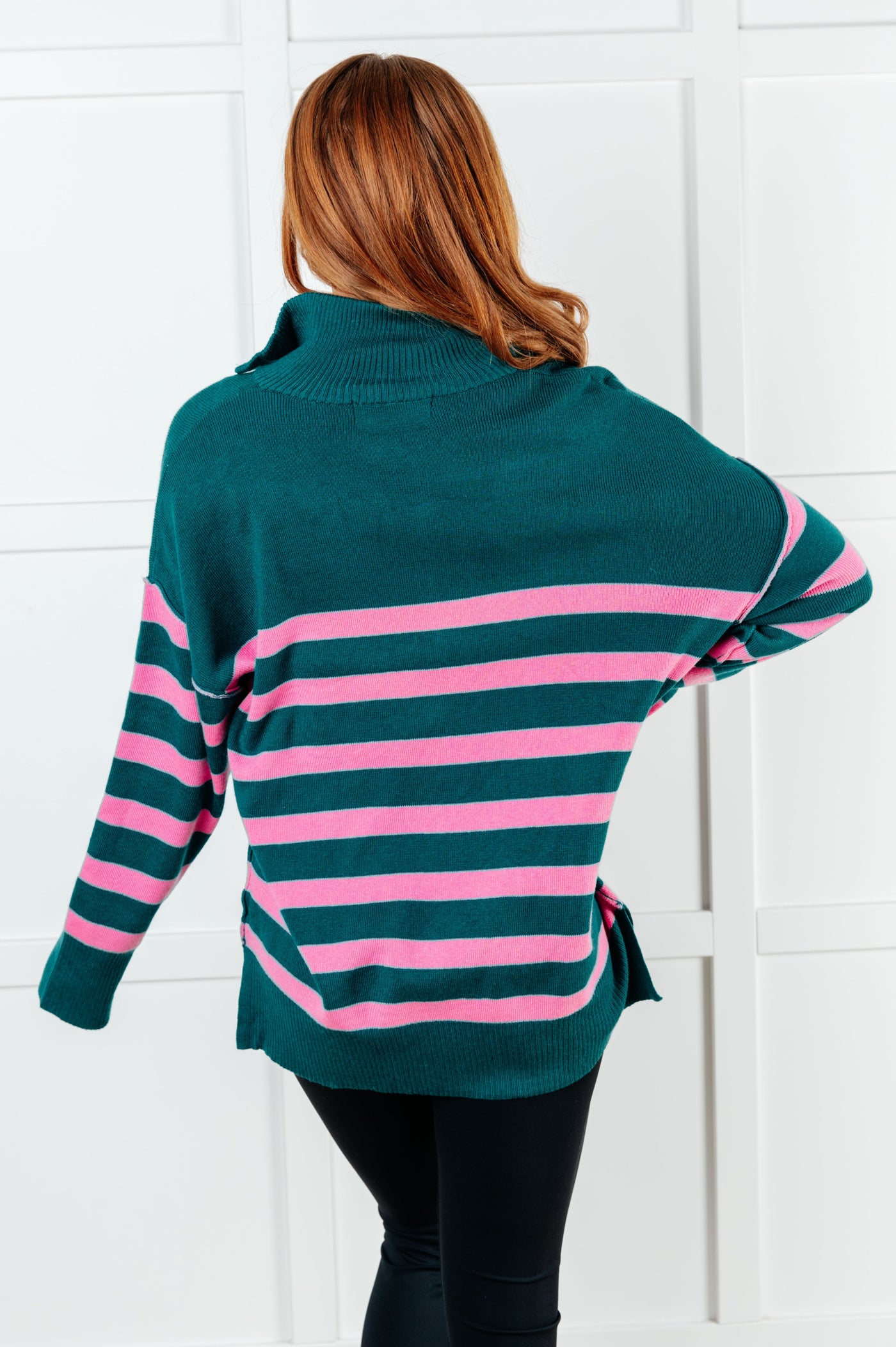 Well Situated Striped Quarter Zip Sweater in Green and Pink Southern Soul Collectives