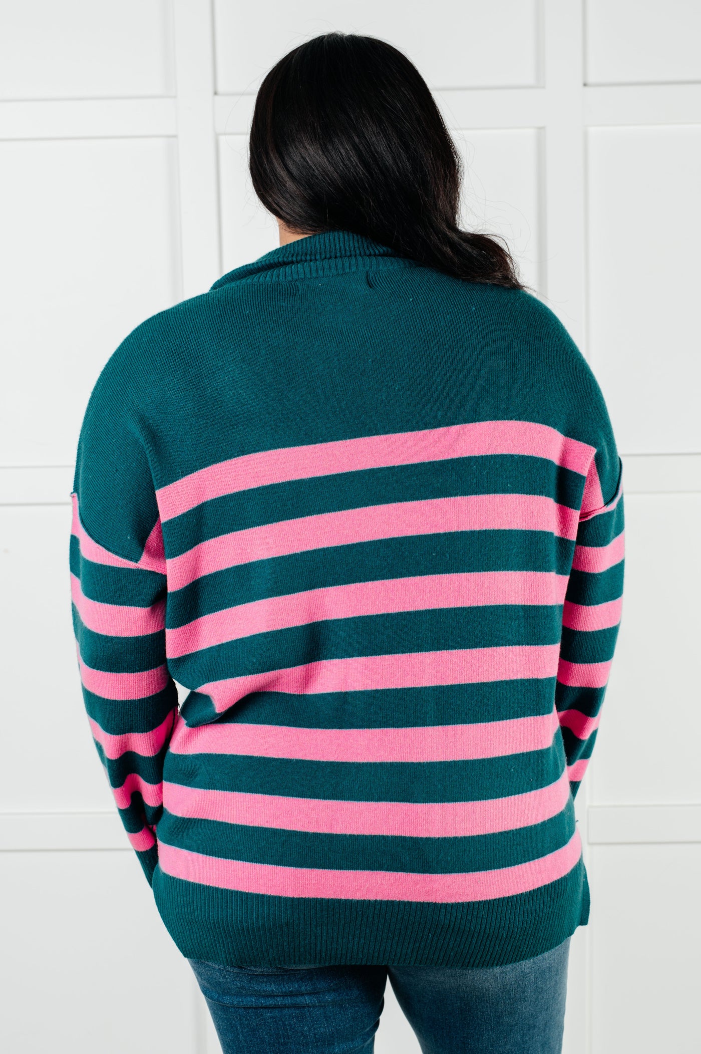 Well Situated Striped Quarter Zip Sweater in Green and Pink Southern Soul Collectives