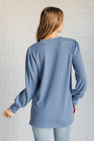 When the Sun Goes Down Mineral Wash Ribbed Knit Top in Vintage Denim Southern Soul Collectives