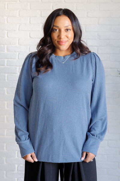 When the Sun Goes Down Mineral Wash Ribbed Knit Top in Vintage Denim Southern Soul Collectives