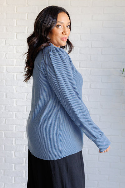 When the Sun Goes Down Mineral Wash Ribbed Knit Top in Vintage Denim Southern Soul Collectives