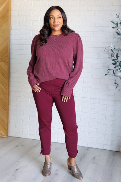 When the Sun Goes Down Mineral Wash Ribbed Knit Top in Wine Southern Soul Collectives