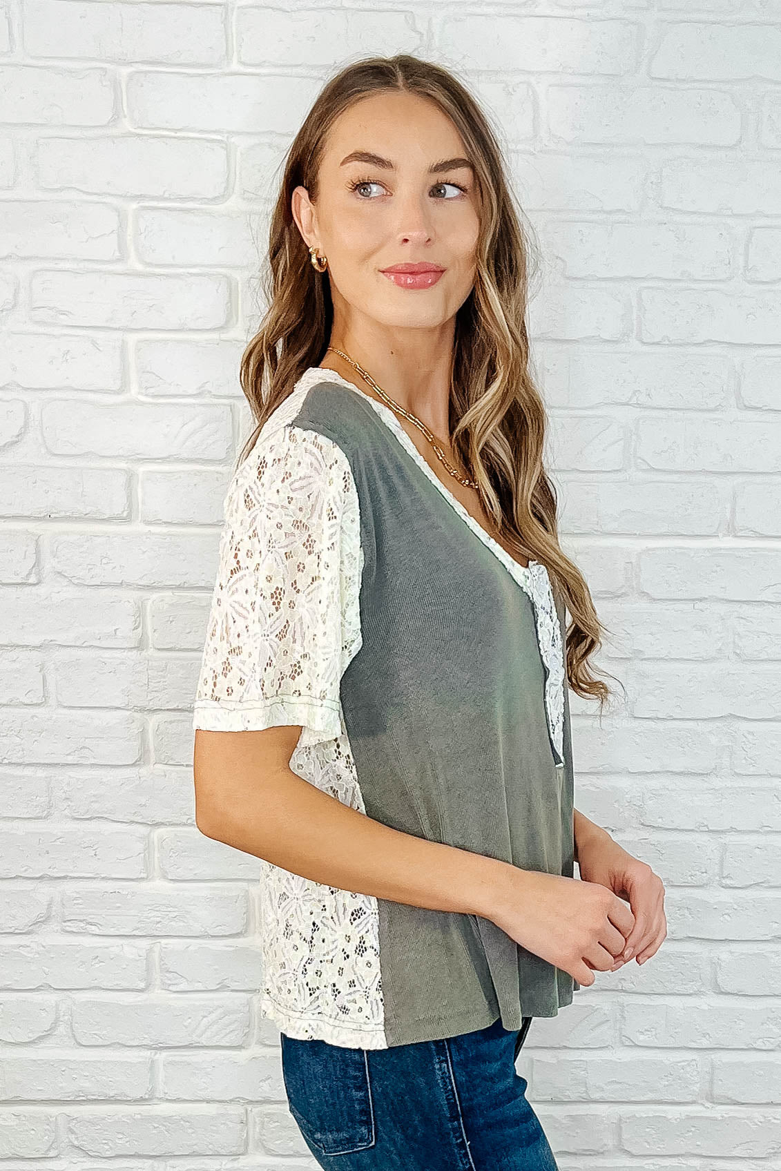 Where'd You Get That V-Neck Top in Asparagus Green Southern Soul Collectives