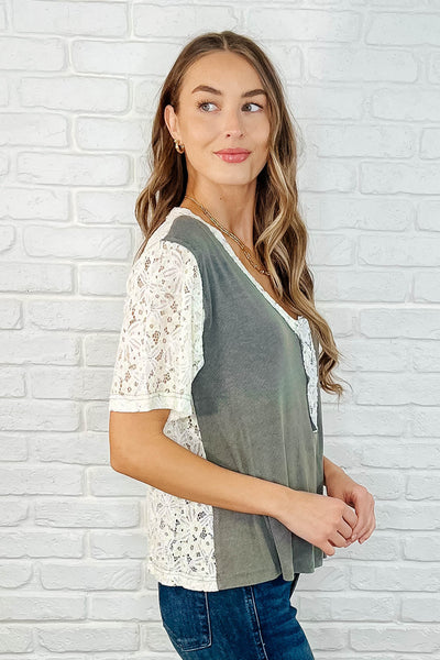 Where'd You Get That V-Neck Top in Asparagus Green Southern Soul Collectives