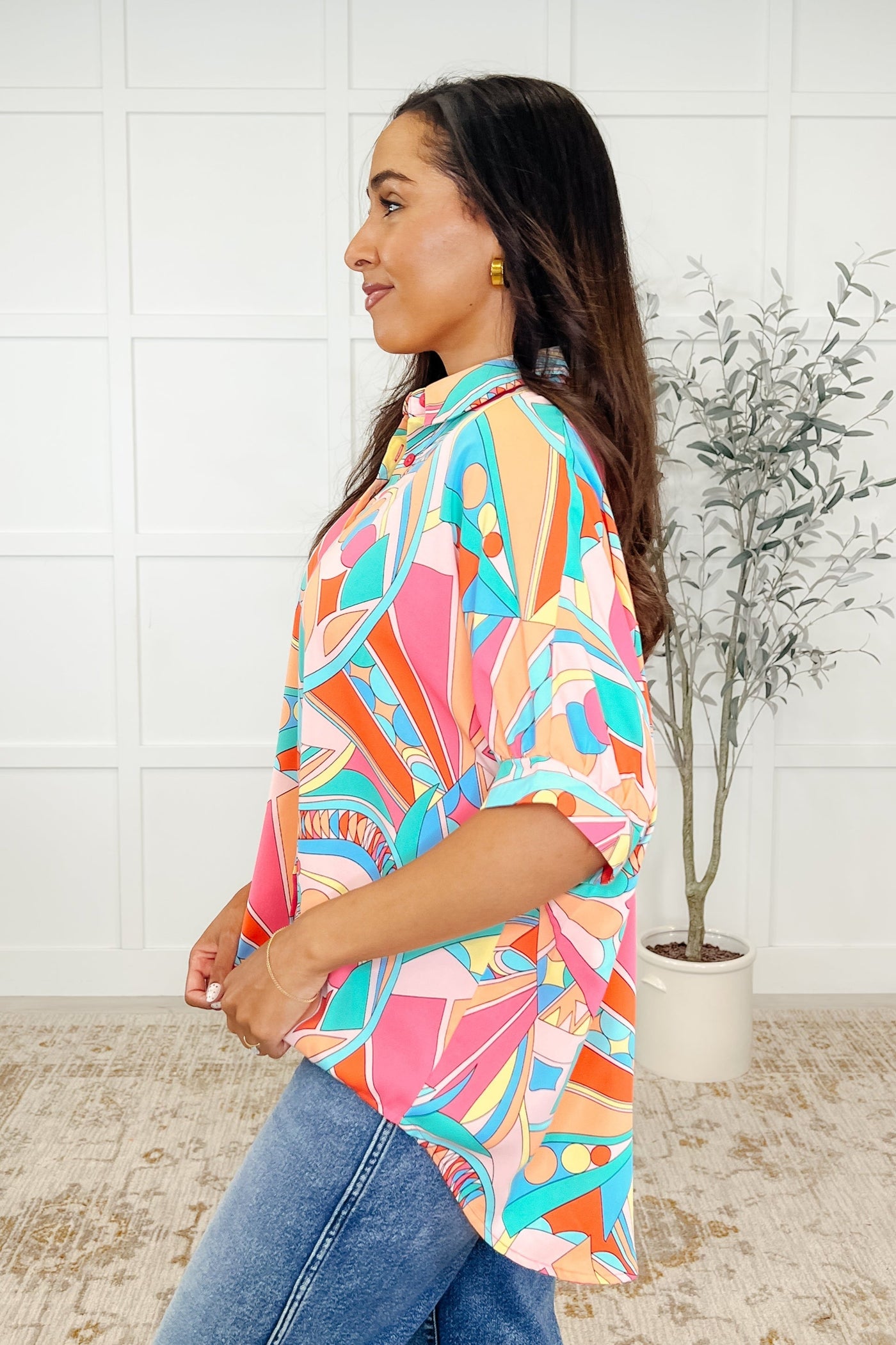 Wide Eyed Abstract Print Batwing Blouse Southern Soul Collectives