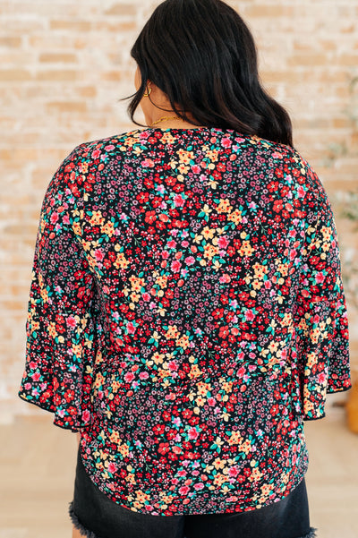 Willow Bell Sleeve Top in Black Multi Ditsy Floral Southern Soul Collectives