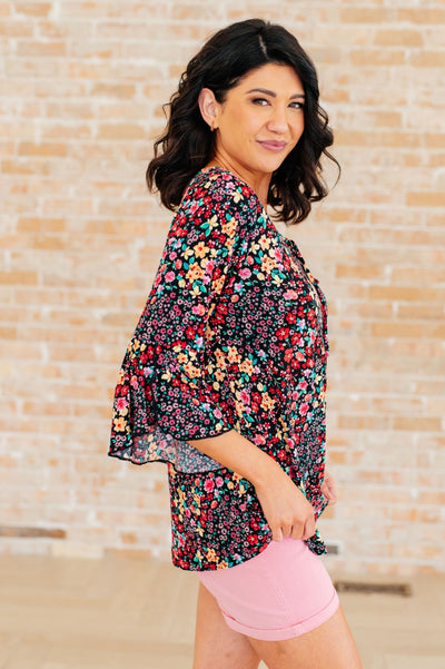 Willow Bell Sleeve Top in Black Multi Ditsy Floral Southern Soul Collectives