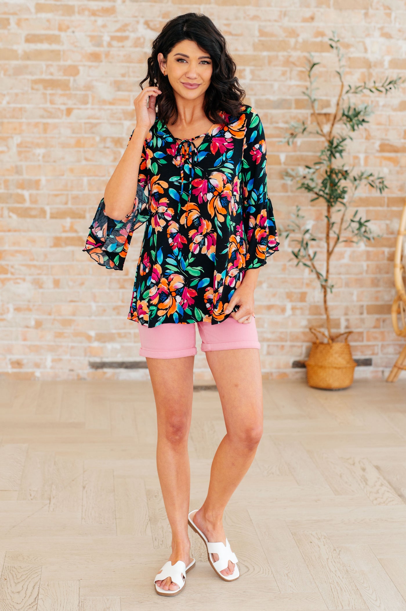 Willow Bell Sleeve Top in Black and Emerald Floral Southern Soul Collectives