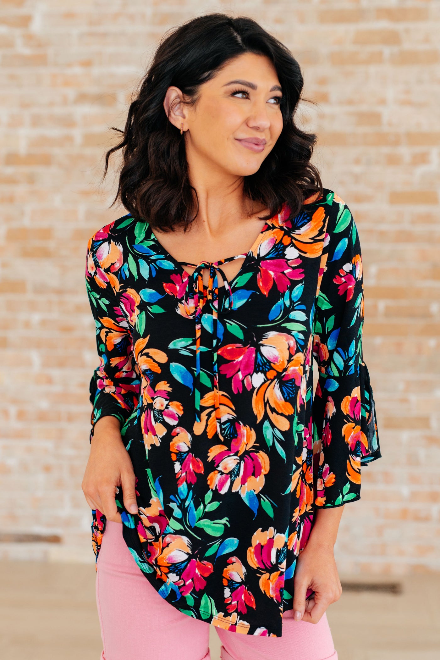 Willow Bell Sleeve Top in Black and Emerald Floral Southern Soul Collectives