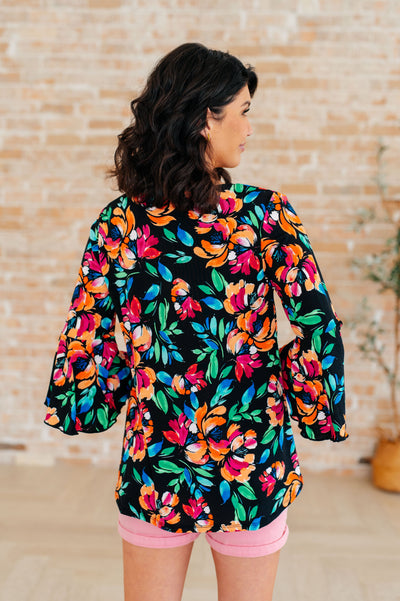 Willow Bell Sleeve Top in Black and Emerald Floral Southern Soul Collectives