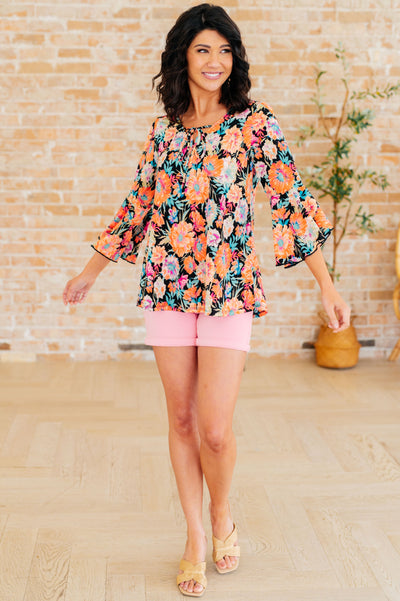 Willow Bell Sleeve Top in Black and Persimmon Floral Southern Soul Collectives