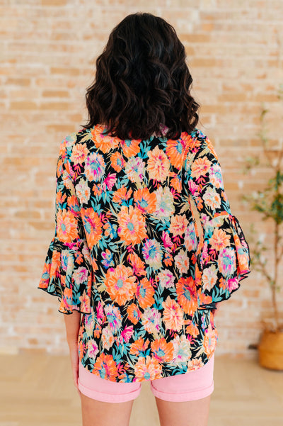 Willow Bell Sleeve Top in Black and Persimmon Floral Southern Soul Collectives