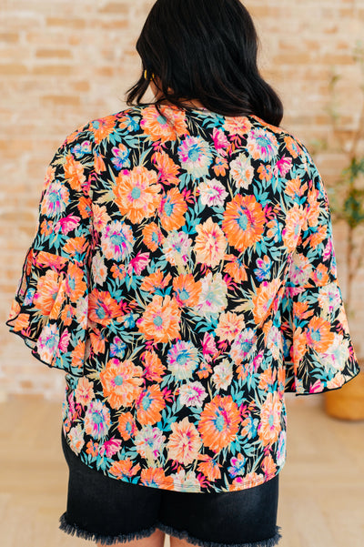 Willow Bell Sleeve Top in Black and Persimmon Floral Southern Soul Collectives