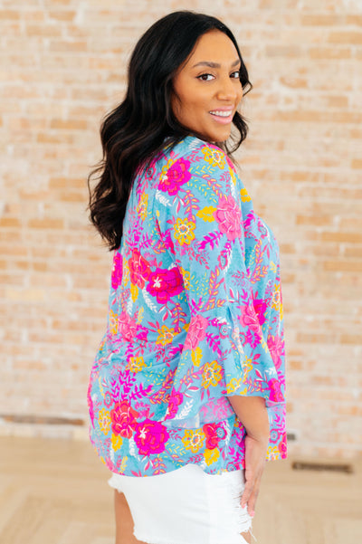 Willow Bell Sleeve Top in Bright Blue Floral Southern Soul Collectives