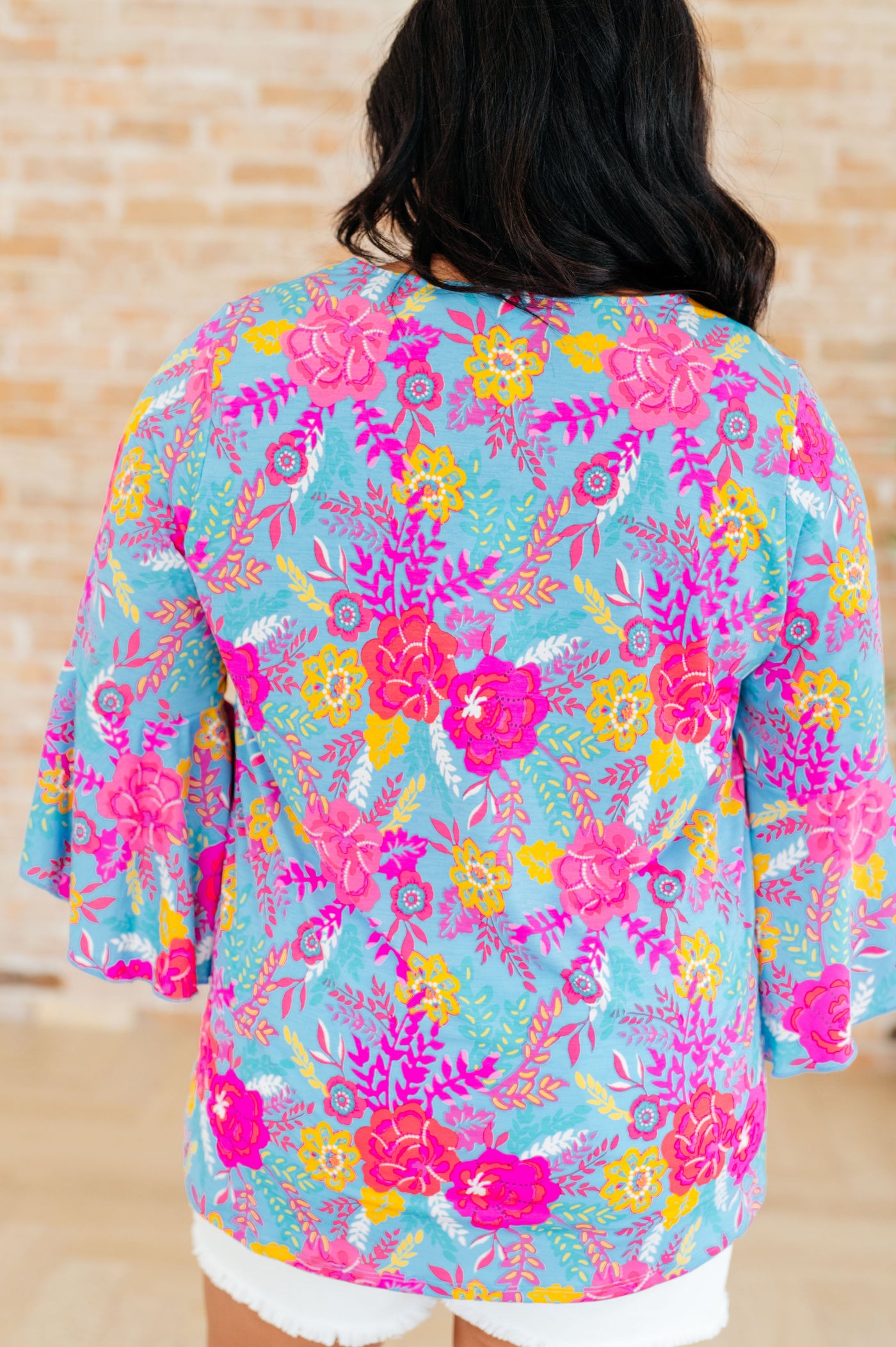 Willow Bell Sleeve Top in Bright Blue Floral Southern Soul Collectives