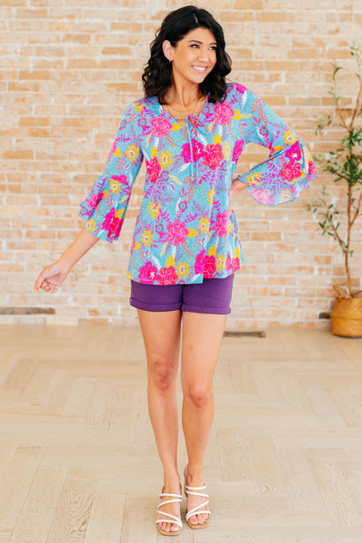 Willow Bell Sleeve Top in Bright Blue Floral Southern Soul Collectives