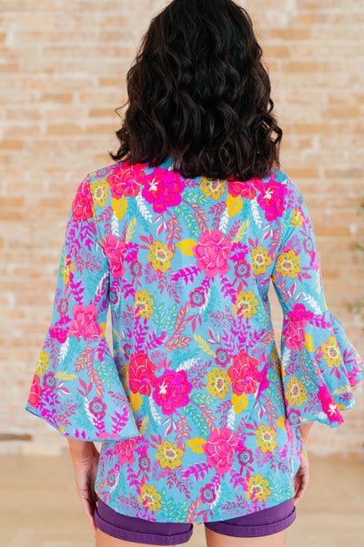 Willow Bell Sleeve Top in Bright Blue Floral Southern Soul Collectives