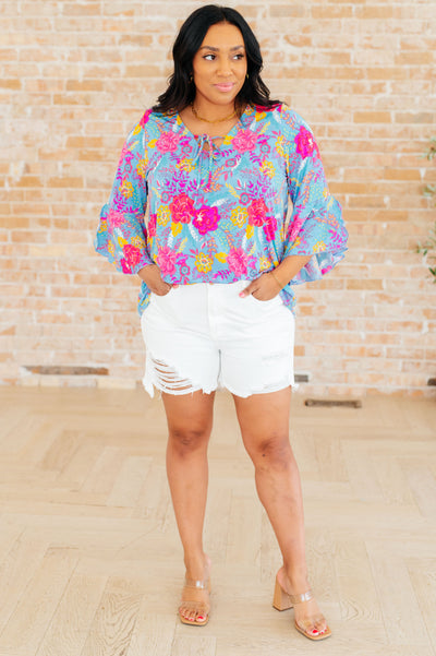 Willow Bell Sleeve Top in Bright Blue Floral Southern Soul Collectives