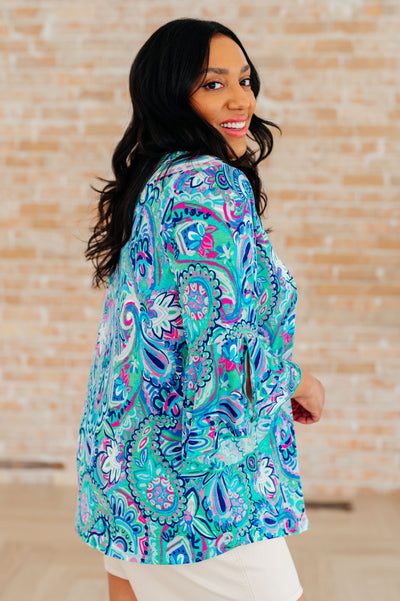 Willow Bell Sleeve Top in Emerald and Royal Paisley Southern Soul Collectives