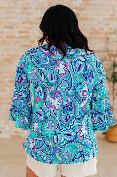 Willow Bell Sleeve Top in Emerald and Royal Paisley Southern Soul Collectives