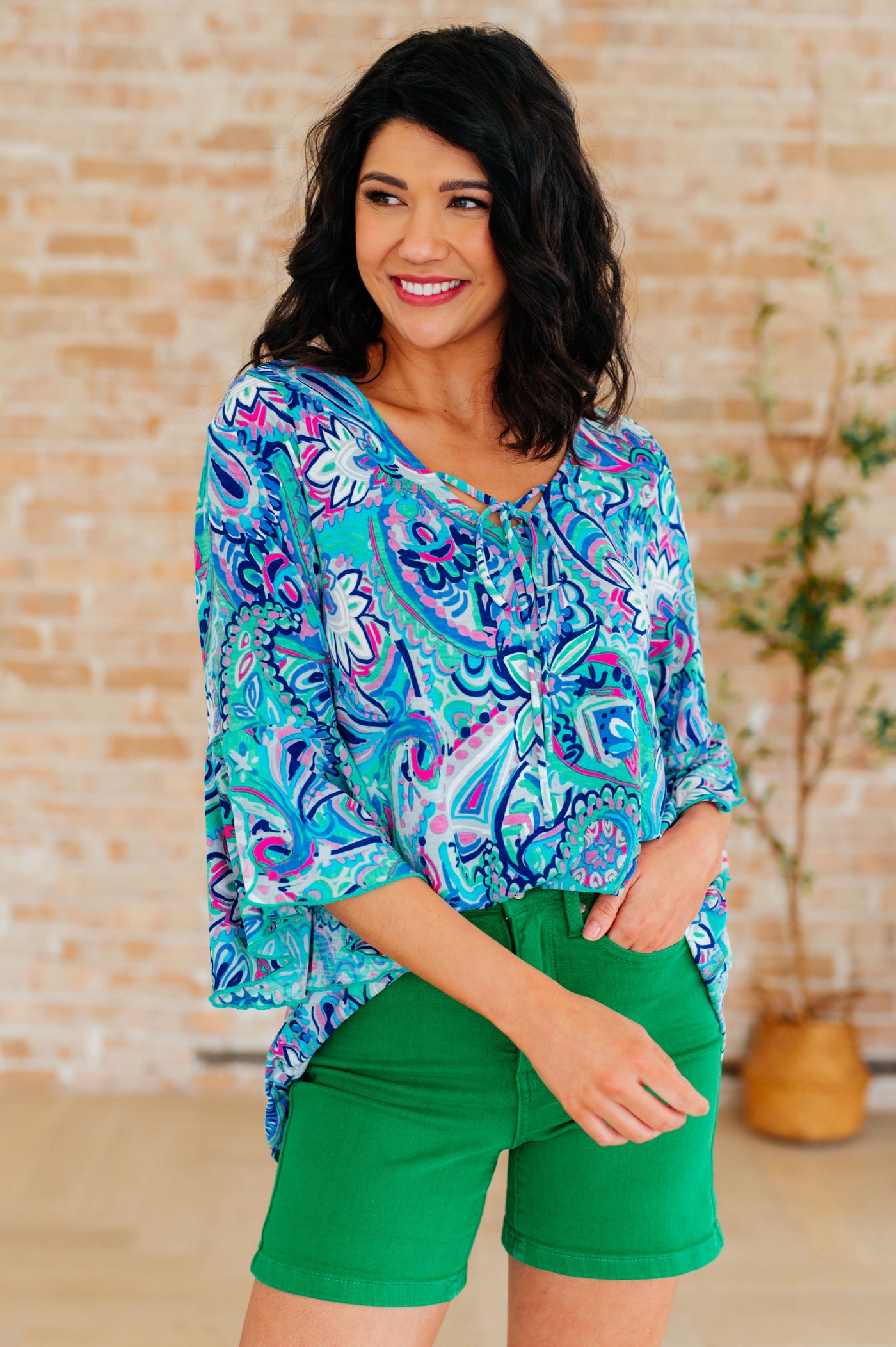 Willow Bell Sleeve Top in Emerald and Royal Paisley Southern Soul Collectives