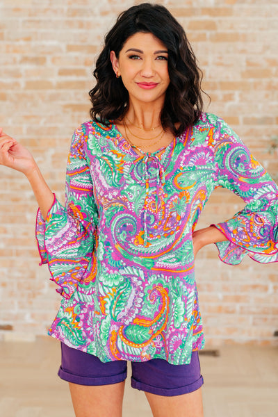 Willow Bell Sleeve Top in Lavender Mint Paisley Southern Soul Collectives
