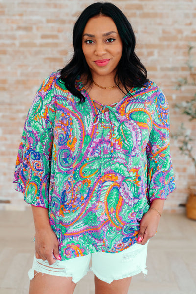 Willow Bell Sleeve Top in Lavender Mint Paisley Southern Soul Collectives