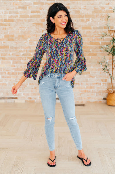 Willow Bell Sleeve Top in Navy Rainbow Rope Southern Soul Collectives